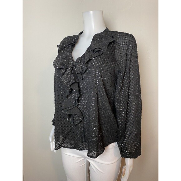 N2. Nanette Top Size M Black Blouse Balloon Sleeve V Neck NWT $88 - Picture 3 of 10